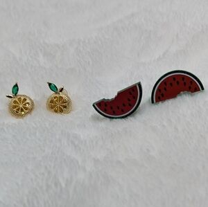 Fruit Lemon and Watermelon Bundle of 2 Stud Earrings